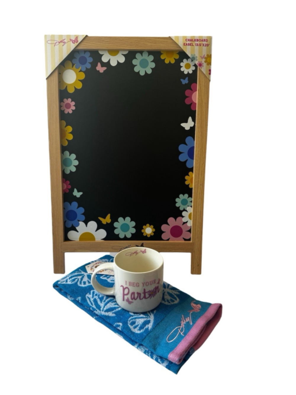 Dolly Parton Official DISC Collectible Chalkboard Easel Coffee Mug Towel Set NEW